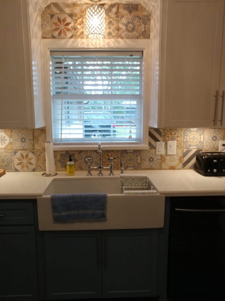 new kitchen, remodeled kitchen, flooded kitchen, farmhouse sink