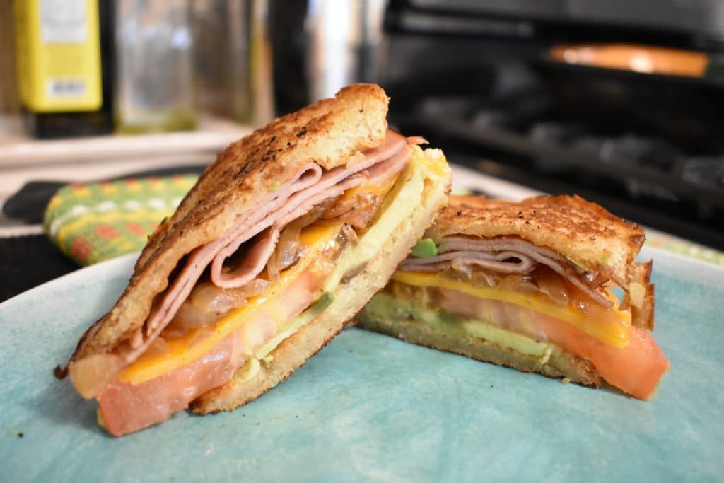 Toasted ham and cheese sandwich